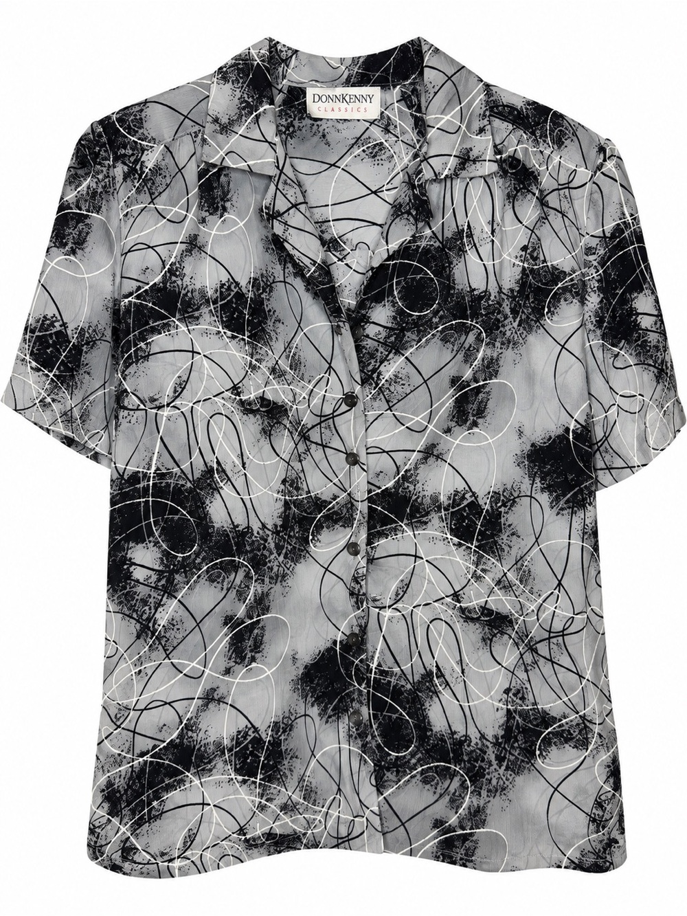 90s DonnKenny Classics Medium Abstract Print Shoulder Pad Blouse